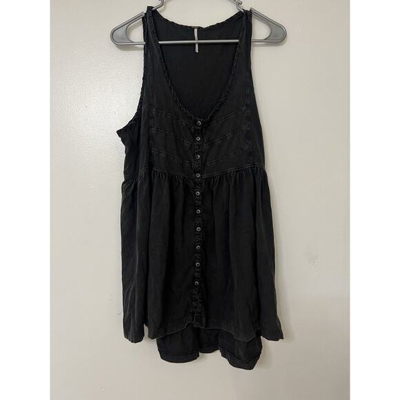 Free People Brooke Tunic Top/Dress Charcoal Wash Button Front Bohemian Sz M - Picture 2 of 7